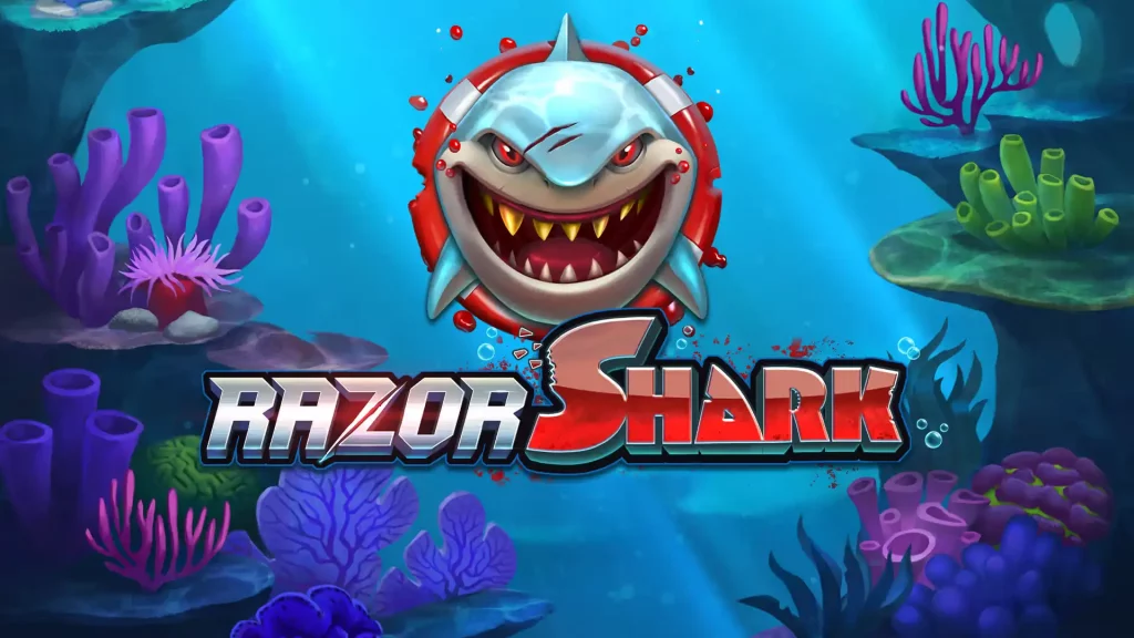 Razor Shark Slot – Titelbild mit Hai, Unterwasserwelt und Logo
